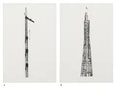 Structure (Crane) by Nataraj Sharma, Mixed media etching on paper pasted on board, sold Dec 2024