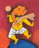 Untitled (Dancing Ganesh) by M. F. Husain, Acrylic on canvas, sold Sep 2024