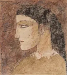 Untitled (Head) by Ganesh Pyne, Mixed media on paper pasted on cardboard, sold Sep 2024