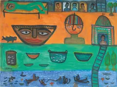 Temple Near River by Madhvi Parekh, Gouache on paper, sold Sep 2024