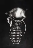 Fighting Against Electric Bulbs by K M Madhusudhanan, Charcoal on paper, sold Oct 2024