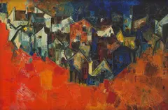 Untitled (Village) by S. H. Raza, Oil on canvas, sold Jun 2024