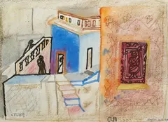 Nathdwara by Jogen Chowdhury, Mixed media on paper, sold Jun 2024