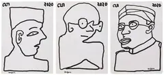 Untitled (Three Leaders) by Jogen Chowdhury, Ink on paper pasted on mount board, sold Jun 2024