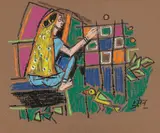 Untitled by M. F. Husain, Pastel on paper, sold Jun 2024