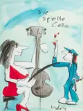 Sie spielte Cello by Udo Lindenberg, 2009, Aquarell über Filzstift, sold Mar 2026