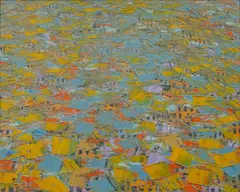 Marktstände by Ablade Glover, 1991, Öl/Leinwand, sold Nov 2025