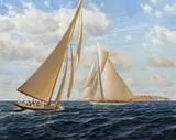 Die Meteor II vor Helgoland by Uwe Lütgen, 1992, Öl/Leinwand, sold Nov 2025