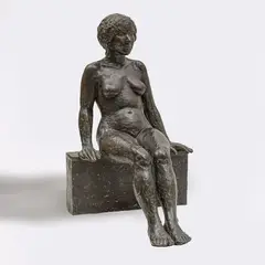 Sitzender weiblicher Akt by Edgar Augustin, Bronze, schwarz patiniert, sold Sep 2025