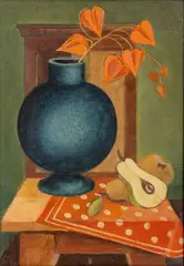 Stillleben mit der blauen Vase by Gottfried Brockmann, 1923, Lasur und Tempera/Karton, sold Sep 2025