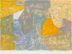 Composition jaune, rouge et grise by Serge Poliakoff, 1956, Farblithographie, sold Sep 2025