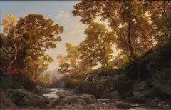 Flusslandschaft mit Mühle by Valentin Ruths, 1875, Öl/Lw, sold May 2025