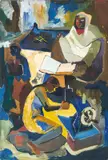 Untitled (Woman Sewing) by Maqbool Fida Husain, Gouache on paper, sold Oct 2024