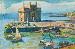 Gateway of India by Walter Langhammer, Oil on canvas, sold Oct 2024