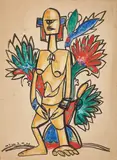 Untitled (Tribal Figure) by F. N. Souza, 1943, Gouache on card, sold Oct 2024