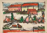Untitled (Goan Landscape) by F. N. Souza, 1940, Gouache, ink and wash on card (recto), pencil on card (verso), sold Oct 2024