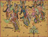 Balinese Dancers by Abdulrahim Apabhai Almelkar, Ink and gouache on paper laid on card, sold Oct 2024