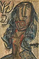Head of a Girl by F. N. Souza, 1958, Oil on board, sold Oct 2024