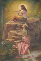 Radha Krishna by Ustad Allah Bux, 1943, Oil on canvas, sold Oct 2024
