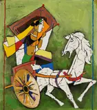 Untitled by Maqbool Fida Husain, Acrylic on canvas laid on board, sold Oct 2024