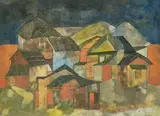 Houses by the Hills by Badri Narayan, 1998, Ink and watercolour on paper, sold Oct 2024
