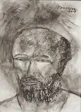 Untitled (Head) by Akbar Padamsee, 2008, Acrylic on board, sold Oct 2024