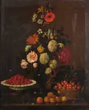 Fleurs et fruits sur un entablement by Johannes Dünz, Huile sur toile (Toile d'origine), sold Jul 2026