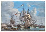 Honfleur. Le Port. Trois-mâts américain prenant le large by Eugène Boudin et Henri Cassinelli, circa 1852-1855, Huile sur panneau, sold Apr 2026