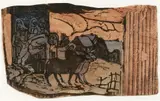 Le Calvaire breton by Paul Gauguin, circa 1898-1899, Bois gravé coloré à la main en brun, bleu et touches de jaune sur papier Japon, sold Apr 2026