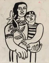 La mère et l'enfant by Fernand Léger, circa 1953, Gouache et crayon sur papier calque marouflé sur papier sur toile, sold Apr 2026