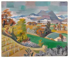 La vallée du Rhône, Vue de Mirmande by André Lhote, circa 1930-1935, Huile sur toile, sold Apr 2026