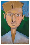 Le maçon au bonnet de papier by Jean Cocteau, 1953, Huile, papier journal et bois incrusté sur papier, sold Apr 2026