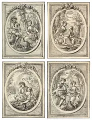 Les quatre saisons by François-Marie-Isidore Queverdo, Suite de quatre dessins à la plume et encre noire, lavis gris sur vélins, sold Sep 2026