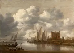 Barques de pêcheurs sur un rivage par ciel chargé by Jan van Goyen, Huile sur panneau de chêne, deux planches, parqueté, sold Sep 2026