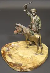 Cold painted bronze figural group study of monkey riding donkey with by Franz Bergman, bronze, offered Oct 2016