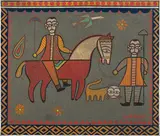 Untitled (Rider with an Umbrella) by Jamini Roy, Tempera on card pasted on mount board, sold Mar 2024