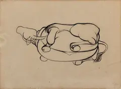Trussed Bull by Tyeb Mehta, Charcoal on paper, sold Mar 2024