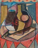 Untitled by K H, Gouache on paper pasted on cardboard, sold Mar 2024