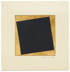Untitled by Zarina, 2015, Collage with BFK light paper printed with black ink and 22-karat gold leaf mounted on Arches Cover buff paper, sold Mar 2024