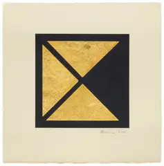 Untitled by Zarina, 2015, Collage with BFK light paper printed with black ink and 22-karat gold leaf mounted on Arches Cover buff paper, sold Mar 2024