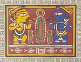 Krishna and Balaram by Jamini Roy, Tempera on board, sold Mar 2024