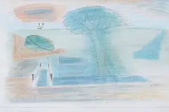 The Bridge by Prabhakar Barwe, Colour pencil and pen on paper, sold Mar 2024