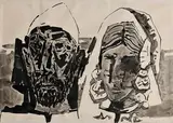 Untitled (Kashmiri Couple) by M. F. Husain, Ink and wash on paper, sold Mar 2024