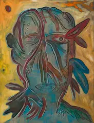 Chlorophyll Man by Lancelot Ribeiro, Oil and polyvinyl acetate on canvas, sold Mar 2024