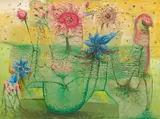 Green River, Red Flowers by Manu Parekh, Oil on canvas, sold Mar 2024