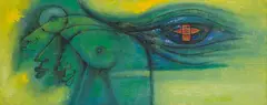 Peacock Feather by Laxman Pai, Oil on canvas, sold Mar 2024