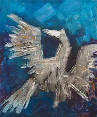 Sufi Bird by M. F. Husain, Oil on canvas, sold Mar 2024