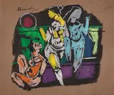 Untitled by M. F. Husain, Ink and pastel on paper, sold Dec 2023