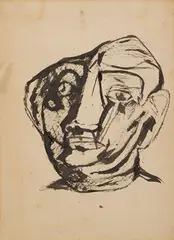 Head (Study for Sculpture) by Tyeb Mehta, Ink on paper, sold Dec 2023