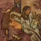 Mother and Child by K. G. Subramanyan, Gouache on board, sold Dec 2023